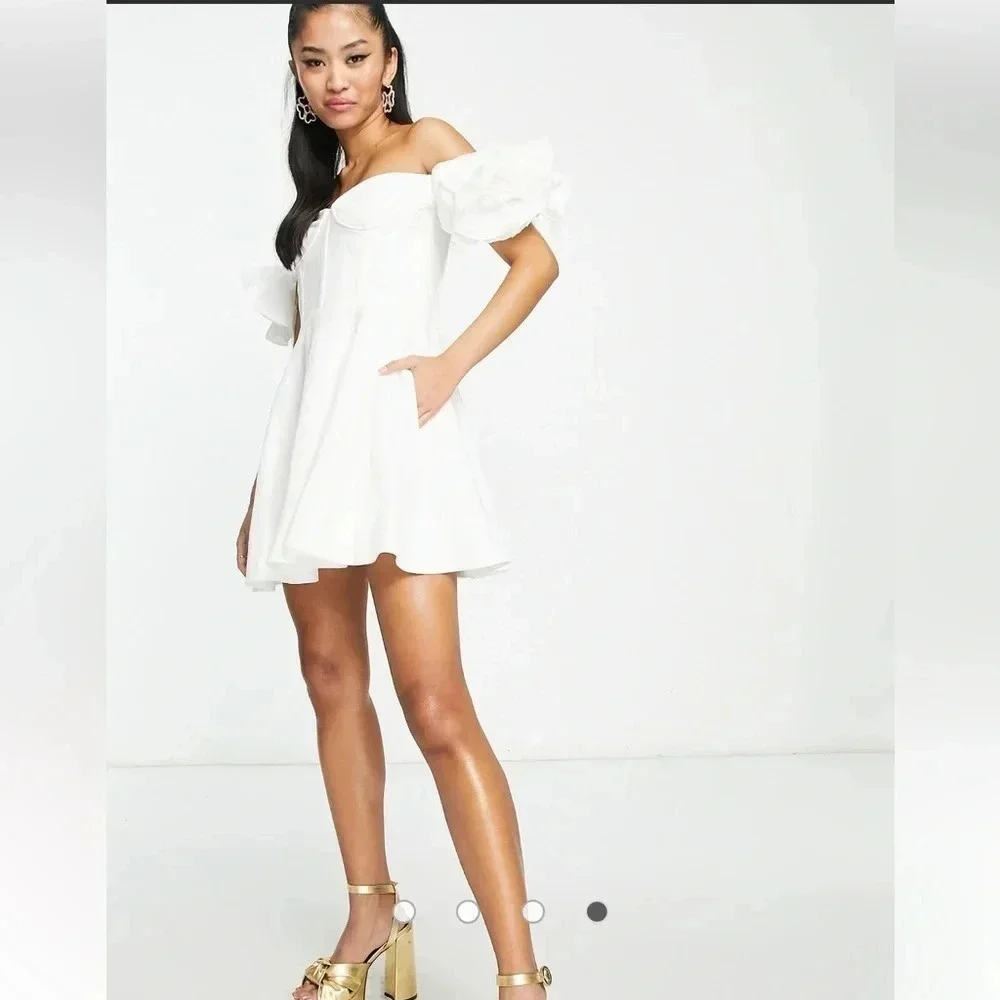 Bardot ruffle sleeve corset mini dress in white Linen Size 8 NWOT Sold Out! - Picture 8 of 8